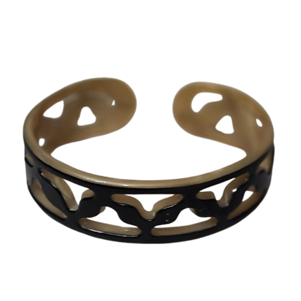 Vtg Small  Black Pearlescent Wrist Double Sided Acetate  Cutout Cuff Bracelet